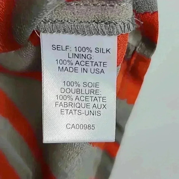Nanette Lepore Grey/Orange Striped 100% Silk Short Sleeve Top Size 8 - Picture 5 of 12